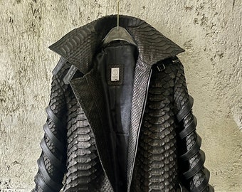 KING Snakeskin Jacket, Black Dragon Python Leather Jacket