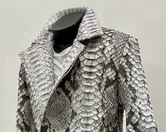 男性用カスタムバイカージャケット、キングスネークスキンパイソンレザーバイクジャケット、男性用レザーバイクジャケット