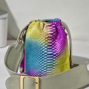 Python Leather Crossbody, Snakeskin Crossbody Bag, Python Leather Bag, Multicolor Woman Bag
