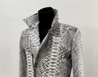 男性用カスタムバイカージャケット、キングスネークスキンパイソンレザーバイクジャケット、男性用レザーバイクジャケット
