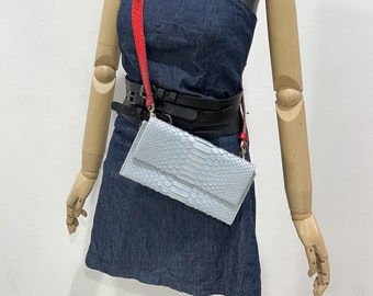 Snakeskin Clutch , Snakeskin Crossbody Bag, Python Leather bag, Grey leather clutch