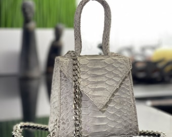 Sac à bandoulière en peau de serpent, sac en cuir de python véritable, sac à main en python, petit sac en cuir, petit sac de soirée, sac en cuir blanc