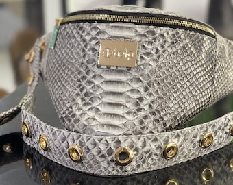Snakeskin Unisex Fanny Pack, Python Leather Waist Bag, Snakeskin Belt Bag, Leather Hip Pouch, Festival Leather Bag, Leather Belt Bag