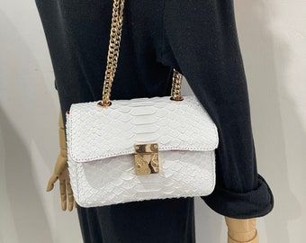Sac bandoulière en peau de serpent, sac en cuir véritable python, sac à main en python, petit sac en cuir, petit sac de soirée, sac en cuir blanc