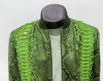 Man’s KING Snakeskin Bomber Jacket, Custom Jacket For Men, Dragon Python Leather  Jacket,  Leather Bomber Jacket