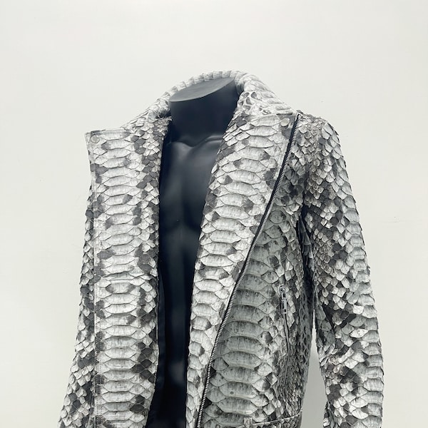 Man’s King Python Leather Biker Jackеt, Dragon Python Leather Motorcycle Jacket, Leather Jacket, Snakeskin Custom Biker Jacket