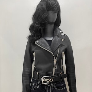 Veste de moto en cuir, veste de motard, veste en peau d’agneau, veste en cuir souple noir, veste de moto avec image personnalisée