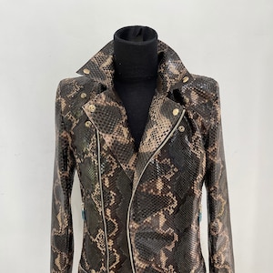 Custom Man’s  Snakeskin Biker Jacket, Motor Python Leather Jacket, Brown Leather Jacket For Man
