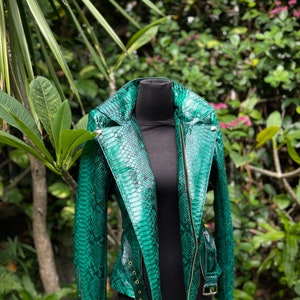 Women's Snakeskin Jacket, Green Python Leather Jacket, Green Snakeskin