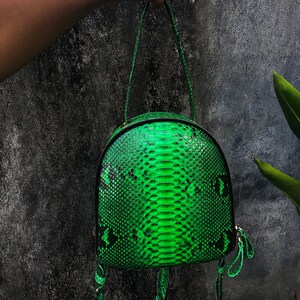 Woman Python Leather Backpack Green Snake Skine Purse Exotic Gift Streetstyle Summer Color Trend Luxury Premium Quality Handmade