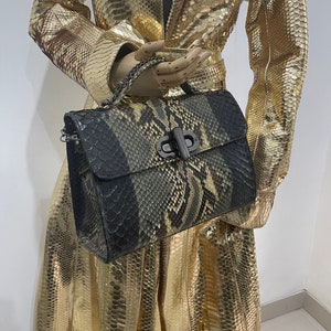 Bolso de piel de serpiente, bolso bandolera de piel de serpiente, bolso de pitón, bolso de cuero pequeño, bolso de cuero de tamaño mediano