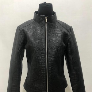 Woman&#39;s Leather Jacket, Crocodile Print Jacket