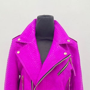 Pink Snakeskin Jacket, Pink Python Leather Jacket, Pink Leather Jacket, Snakeskin Biker Jacket, Woman's Pink Biker Jacket
