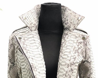 Woman’s Dragon Python Leather Jacket, Snakeskin Biker Jacket, Woman's Leather Biker Jacket