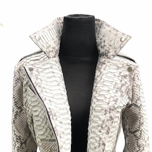 Woman’s Dragon Python Leather Jacket, Snakeskin Biker Jacket, Woman&#39;s Leather Biker Jacket