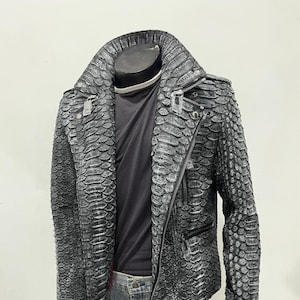 Man’s King Python Leather Jacket Antique, Snakeskin Jacket, Custom Biker Leather Jacket