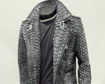 Man’s King Python Leather Jacket Antique, Snakeskin Jacket, Custom Biker Leather Jacket
