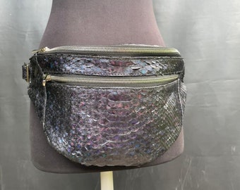 Snakeskin Unisex Belt Bag, Python Leather Waist Bag, Snakeskin Bum Bag, Leather Hip Pouch, Festival Leather Bag, Fanny Pack