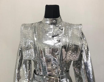 Silver Snakeskin Jacket /Vest, Python Leather Jacket, Snakeskin Vest, Python Vest, Women’s Silver Jacket