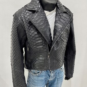 Man's KING Snakeskin Biker Jacket, Black Python Leather Jacket for Men ...