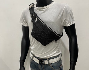 Snakeskin Fanny Pack, Python Leather Waist Bag, Snakeskin Belt Bag, Leather Hip Pouch, Festival Leather Bag, Leather Belt Bag