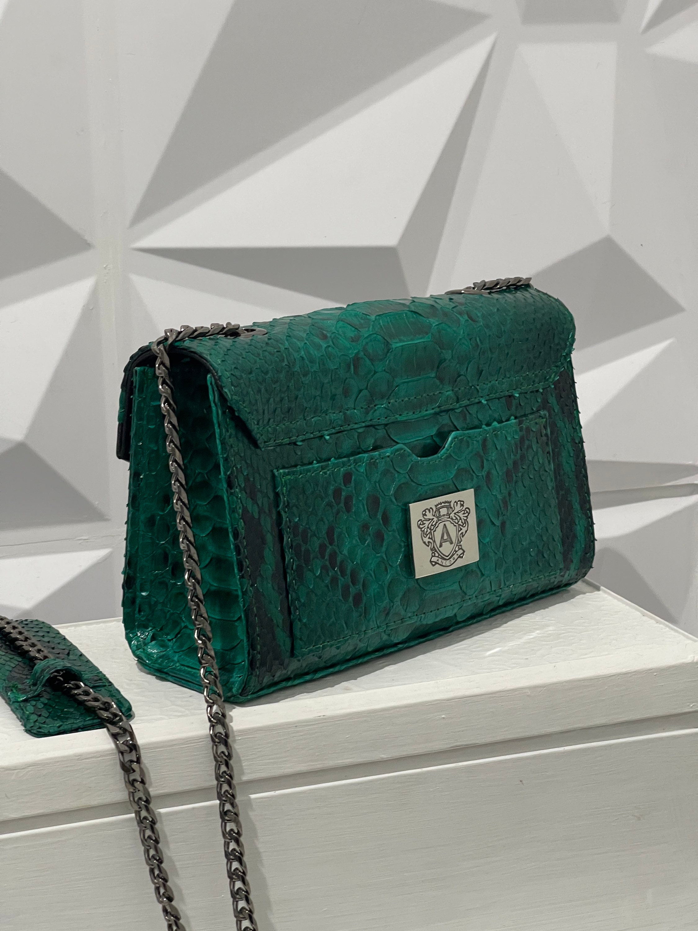 Green Snakeskin Crossbody Bag Emerald Python Leather Bag -  UK