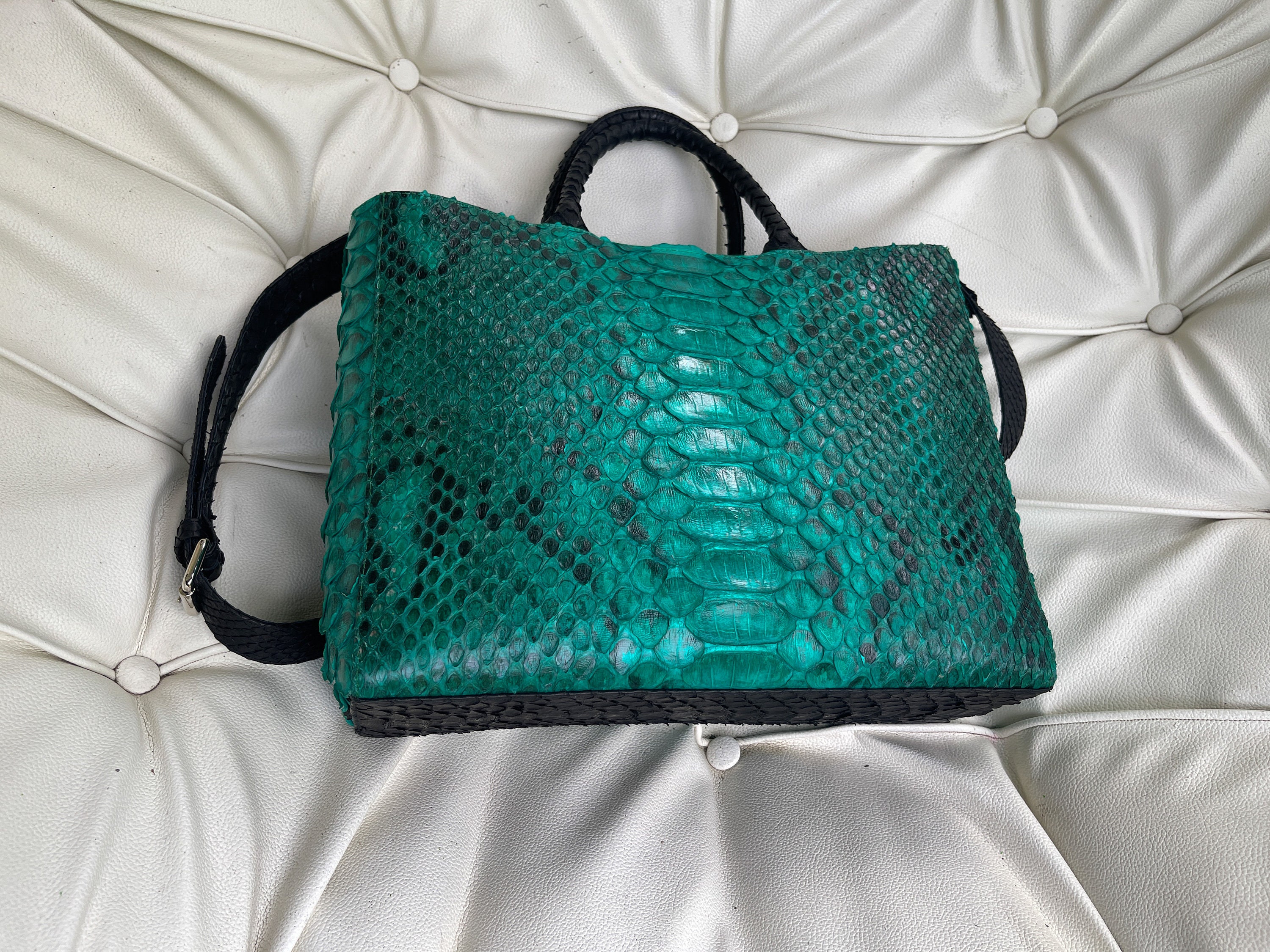 Woman's King Python Leather Tote Bag, Black Python Leather