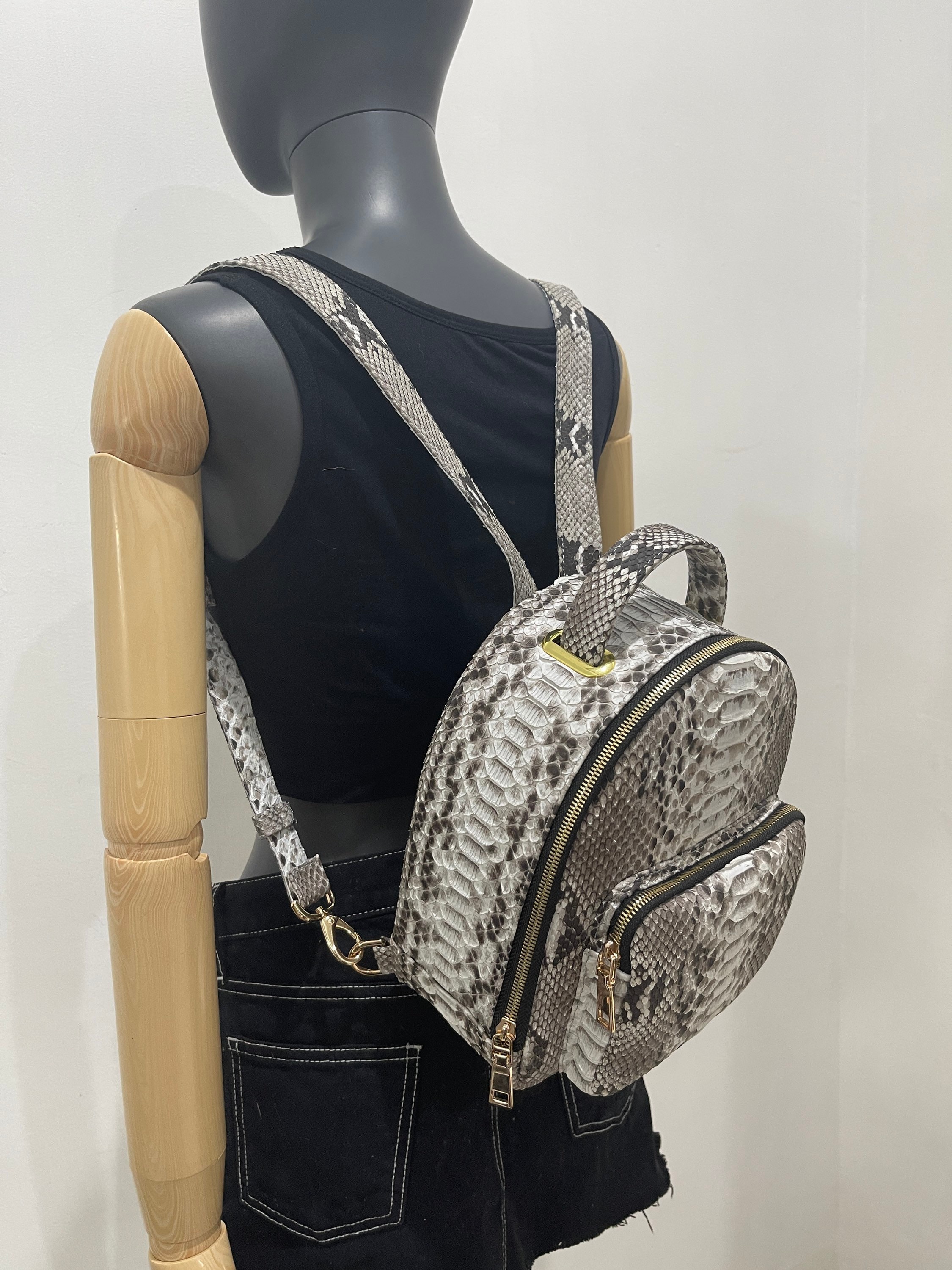 Snakeskin Backpack Python Leather Backpack Snakeskin Rucksack Grey Leather Backpack Small Real Snakeskin Backpack Etsy