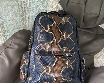 Snakeskin Backpack, Python Leather Backpack, Multicolor Leather Backpack, Leather Rucksack, Snakeskin Rucksack Bag
