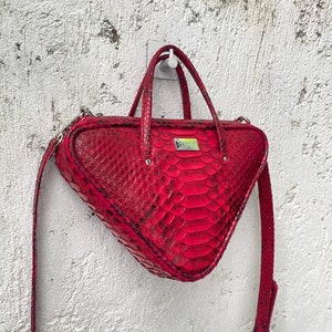 Trigon Python Leather Bag, Snakeskin Crossbody Purse, Red Python leather Purse, Python Purse, Petty Leather Bag, Evening small bag