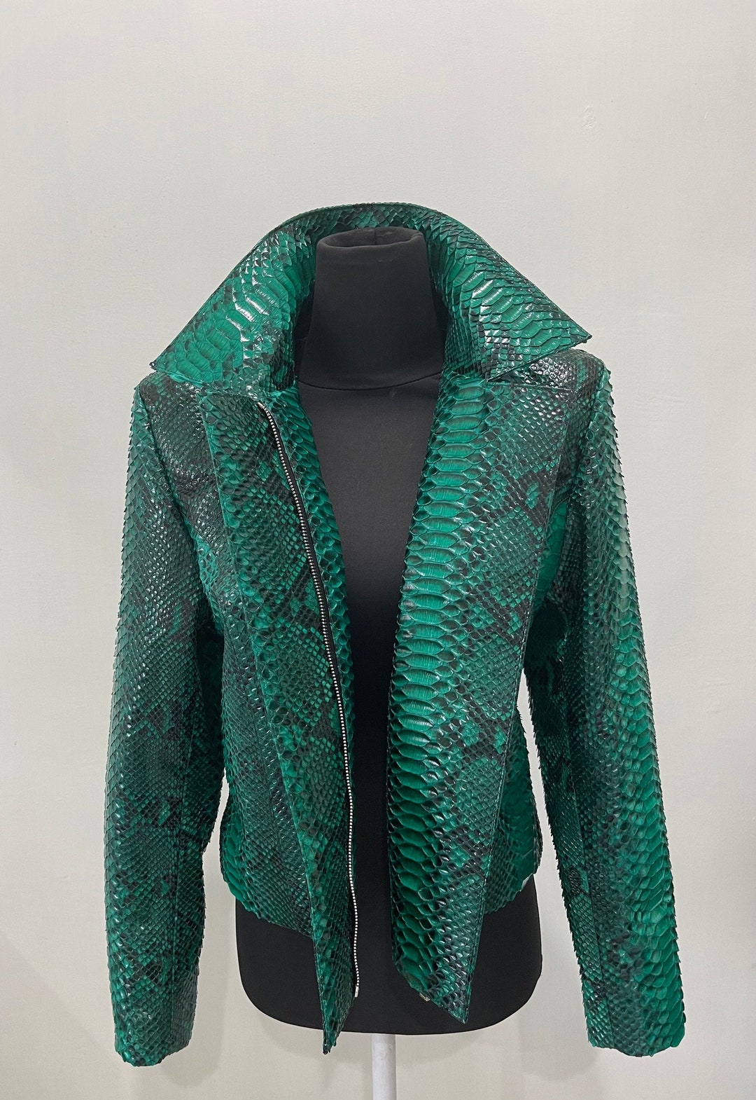 Green Snakeskin Jacket, Women's Python Leather, Emerald