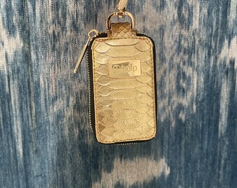 Snakeskin Keychain, Python Leather Keychain, Leather Keychain, Golden Keychain, Chistmas Gift, Auto Switch Keychain