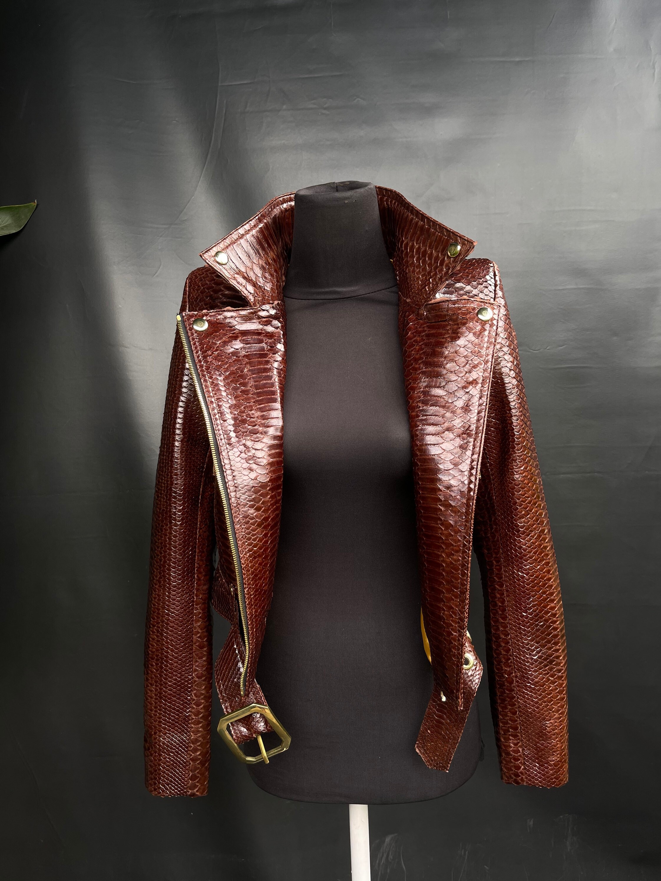 Brown Snakeskin Jacket Python Leather Jacket Biker Brown - Etsy UK