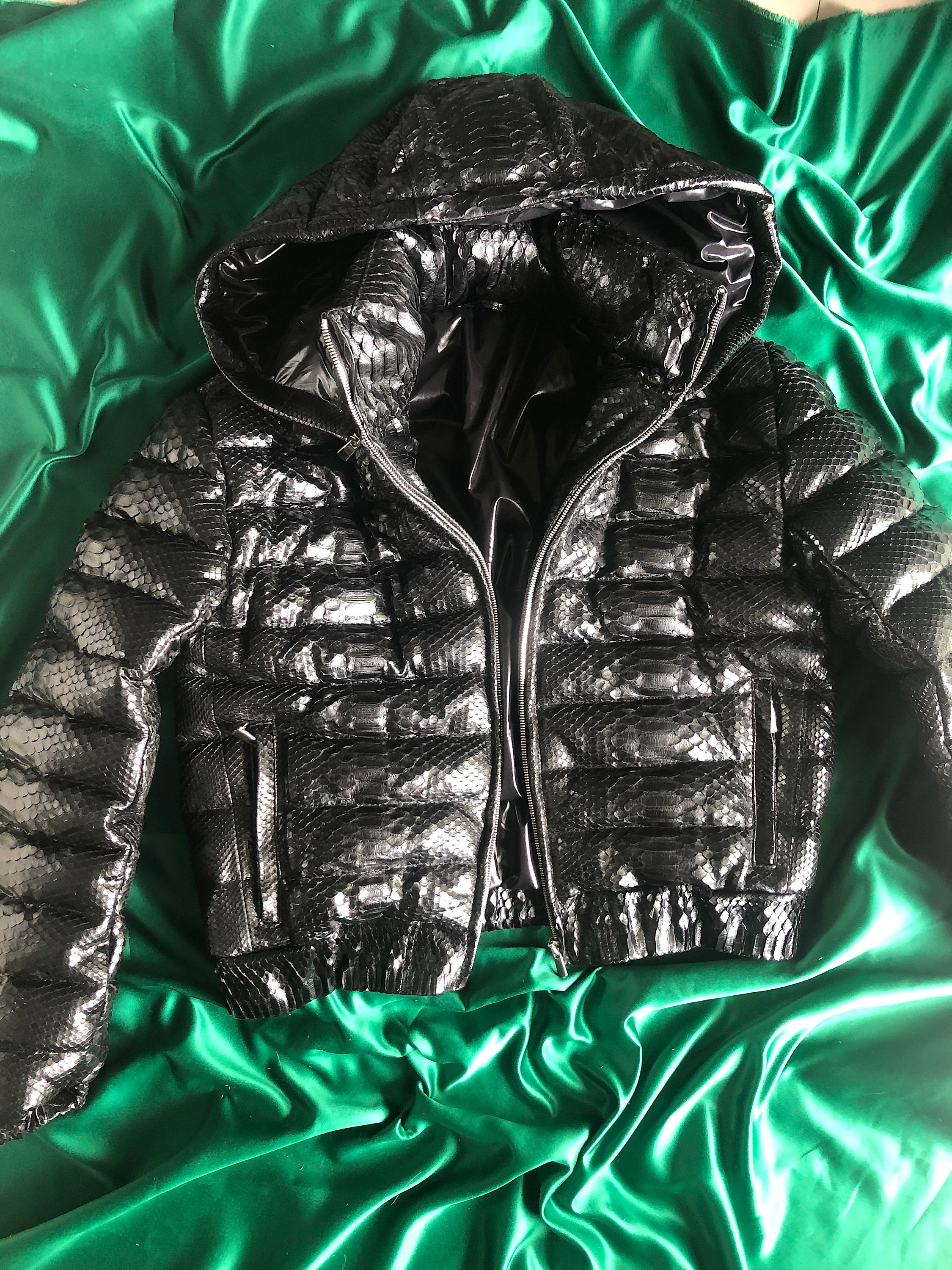 Snakeskin Duck Down Jacket, Python Leather Puff Jacket
