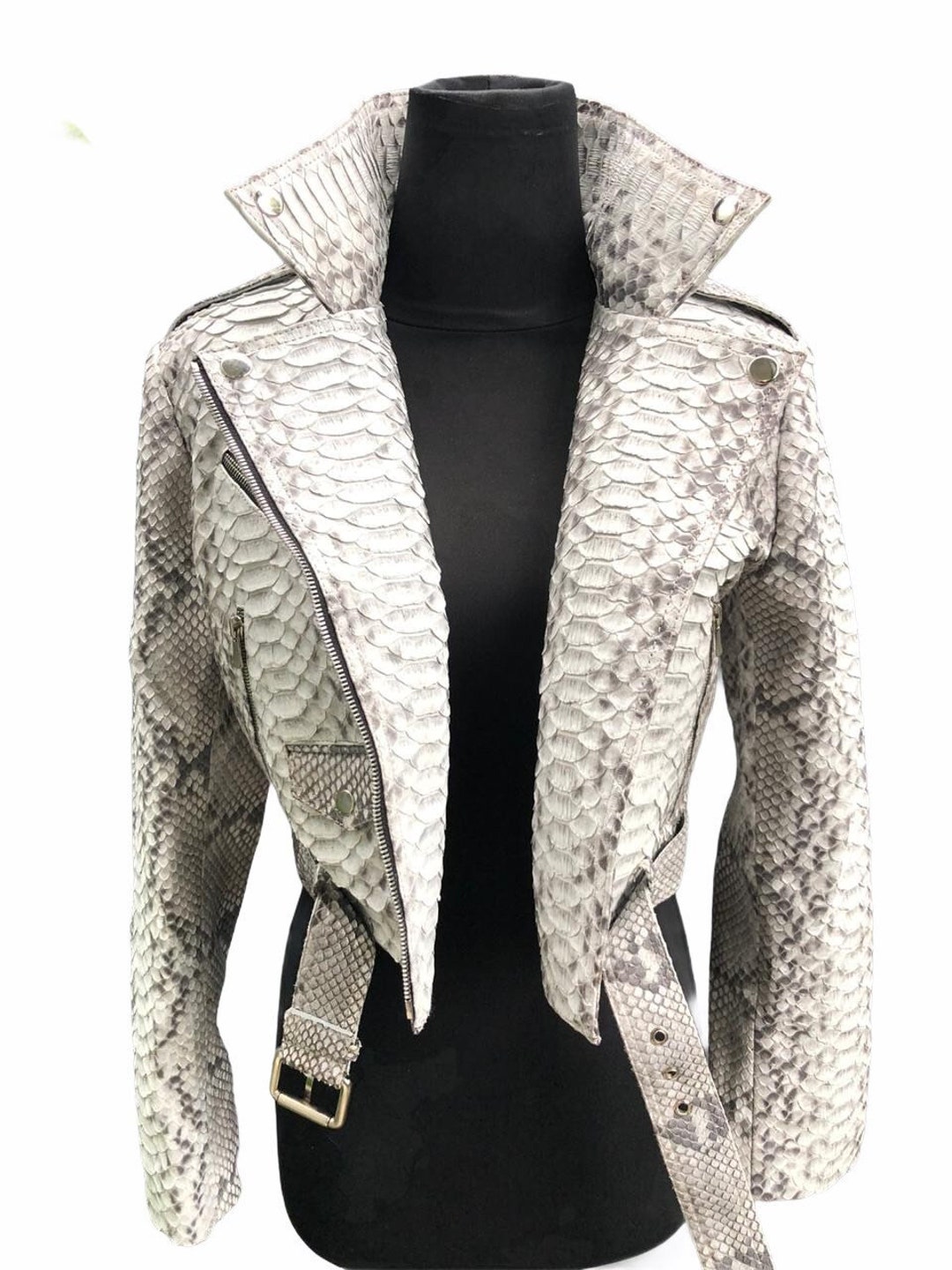 Woman’s Dragon Python Leather Jacket, Snakeskin Biker Jacket, Woman's ...
