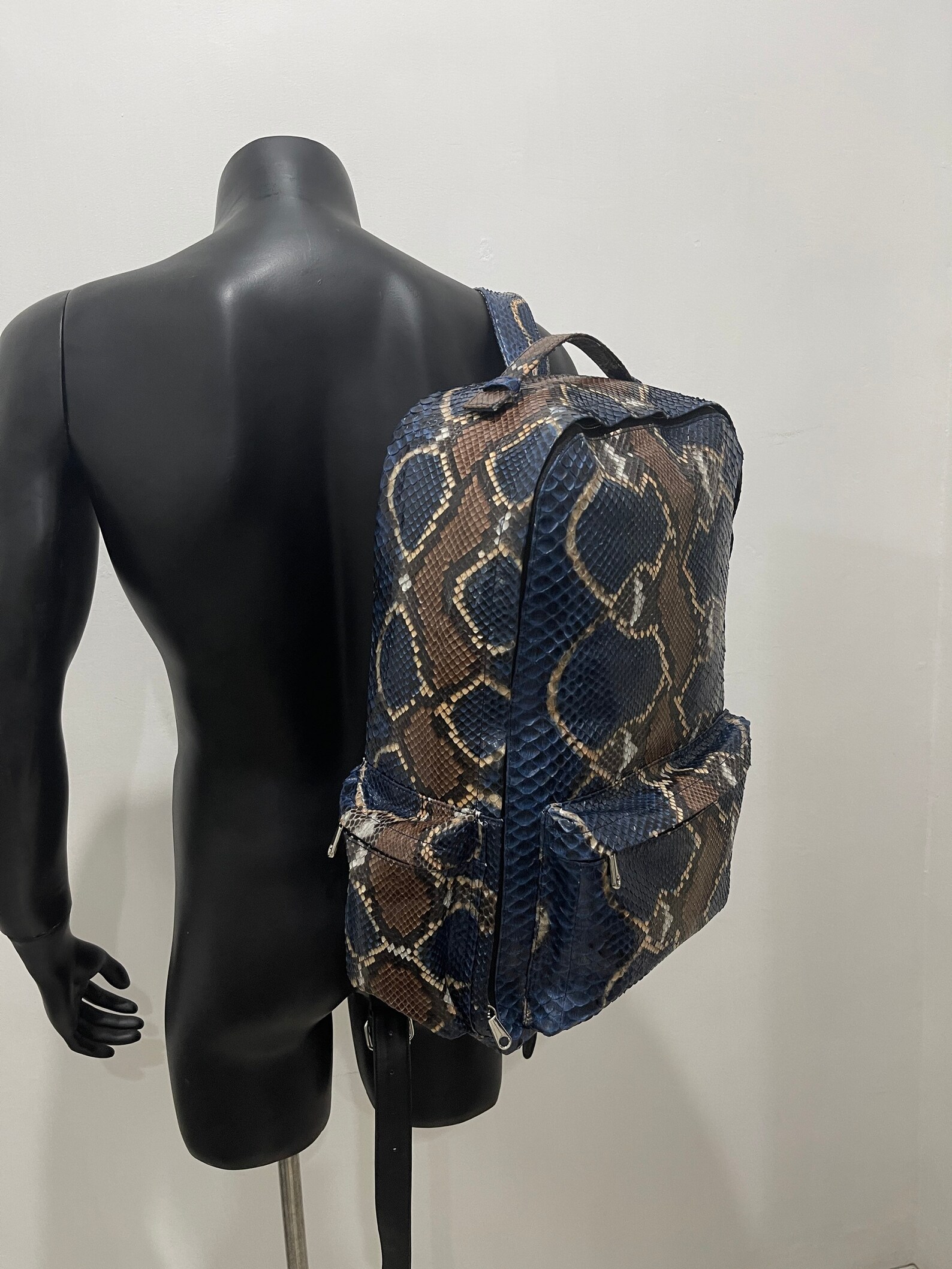 Snake Pattern Backpack Snakeskin Backpack, Python Leather Backpack, Multicolor Leather ...
