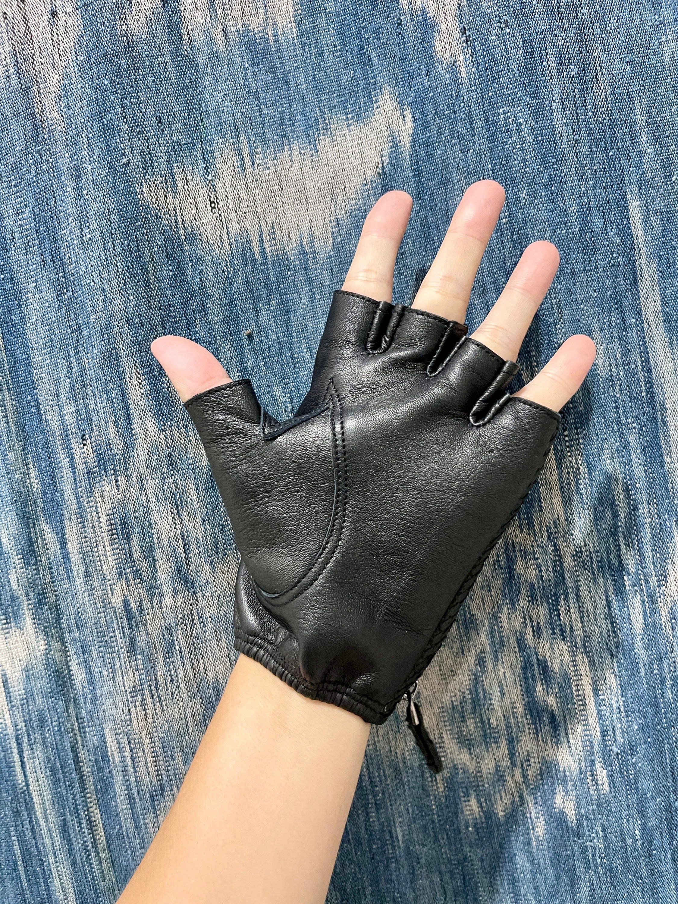 ヘビ革手袋ミトン、ブラックパイソンレザーミトン、ラムレザーミトン