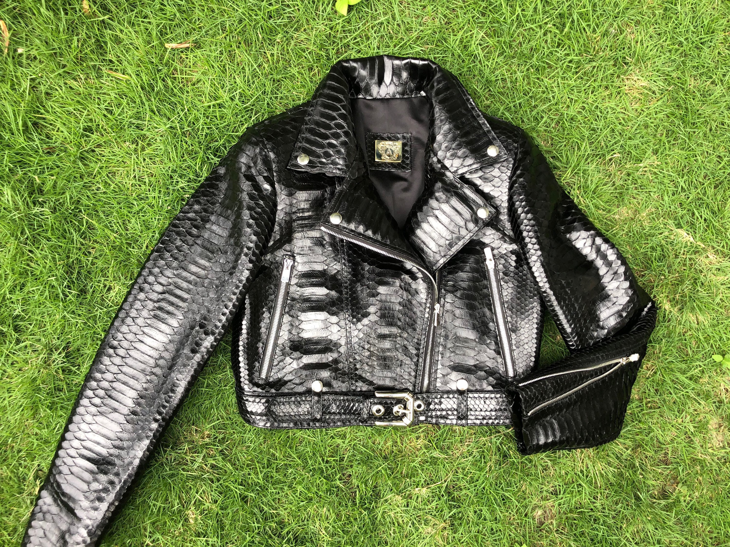 Women's Snakeskin Jacket, Python Leather Jacket, Black Women's Snakeskin Jacket, Python Leather Jacket, Black
