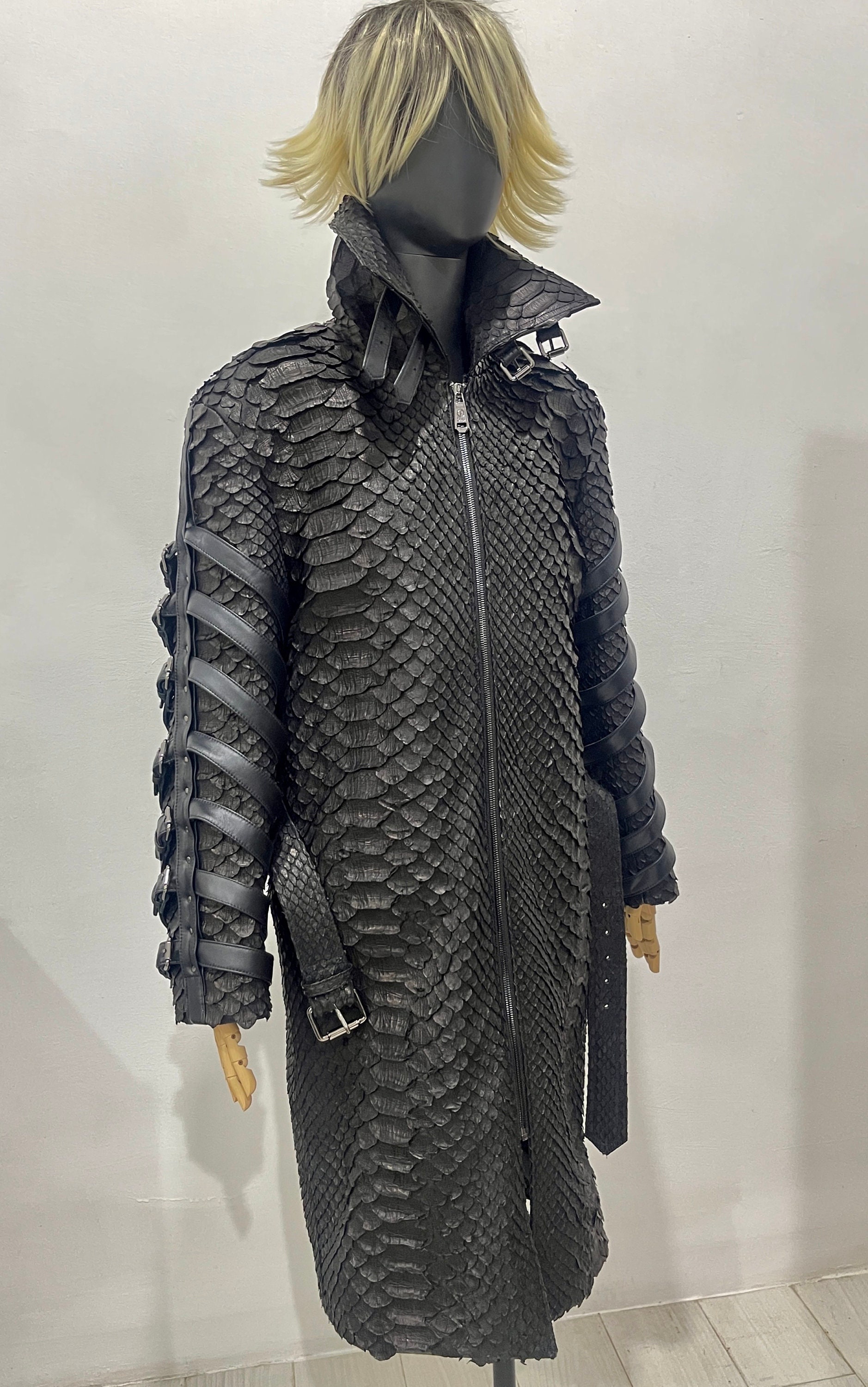 KING Snakeskin Jacket, Black Dragon Python Leather Jacket