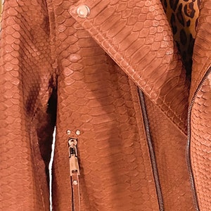 Women’s Snakeskin Jacket, Orange Python Leather Jacket, Ladies Leather