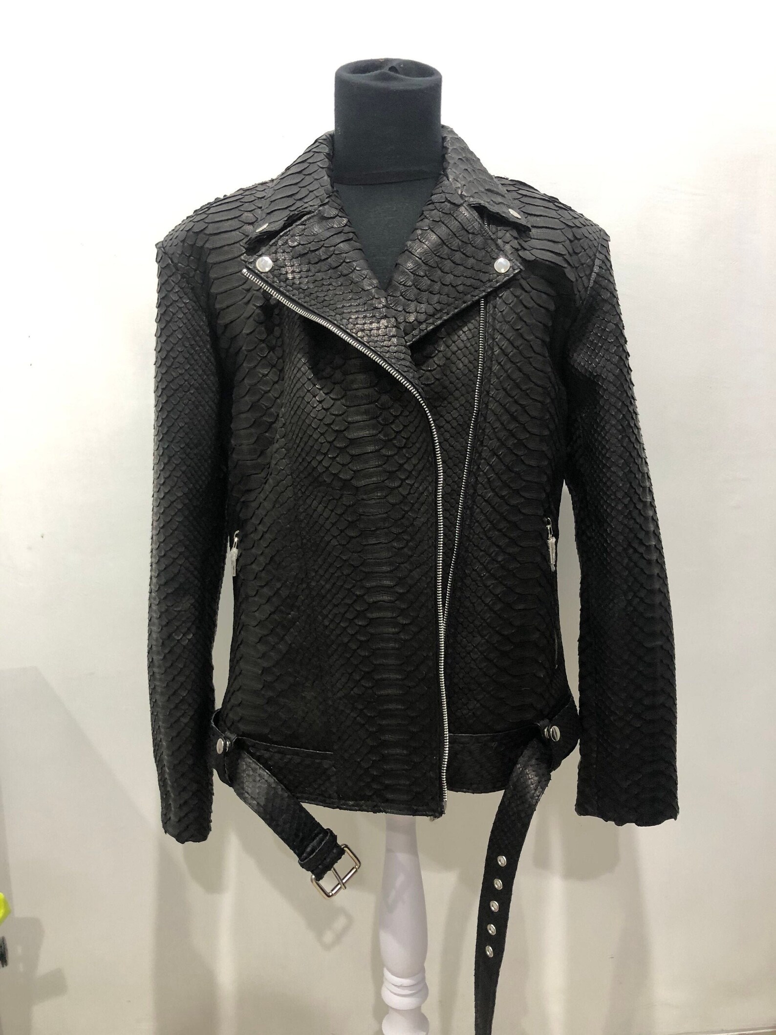 Man’s Snakeskin Biker Jacket, Black Python Leather Jacket, Leather ...