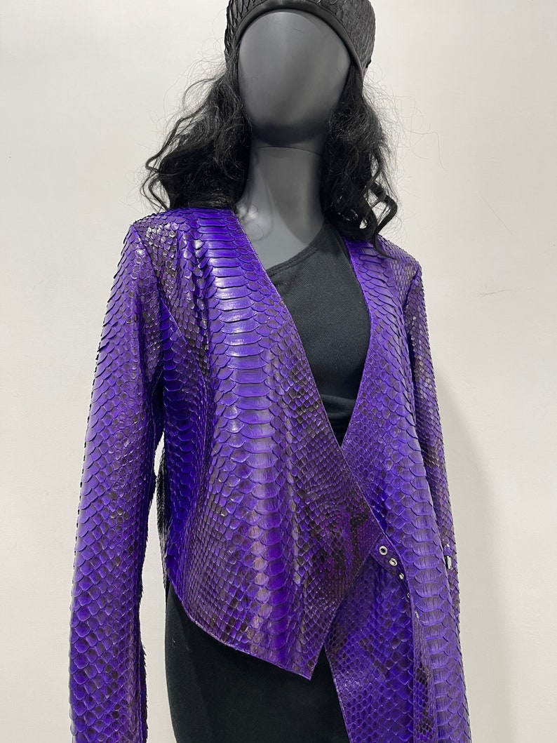 Woman's Snakeskin Jacket Purple Python Leather Jacket Purple Snakeskin Jacket Violet Snakeskin Coat Violet Leather Jacket image 4