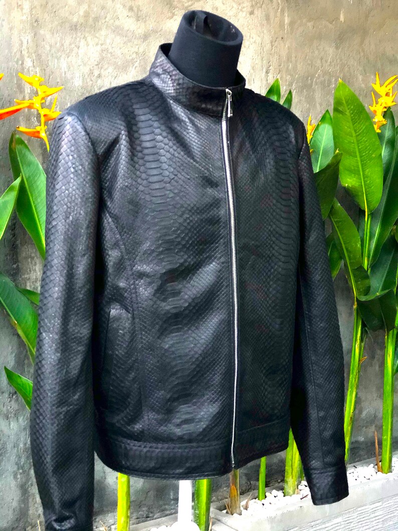 Men's Snakeskin Jacket Black Python Leather Jacket - Etsy
