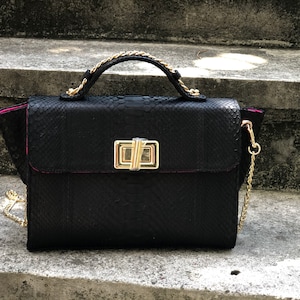 Snakeskin Handbag, Snakeskin Crossbody Bag, Python Purse, Petty Leather Bag, Medium size leather bag