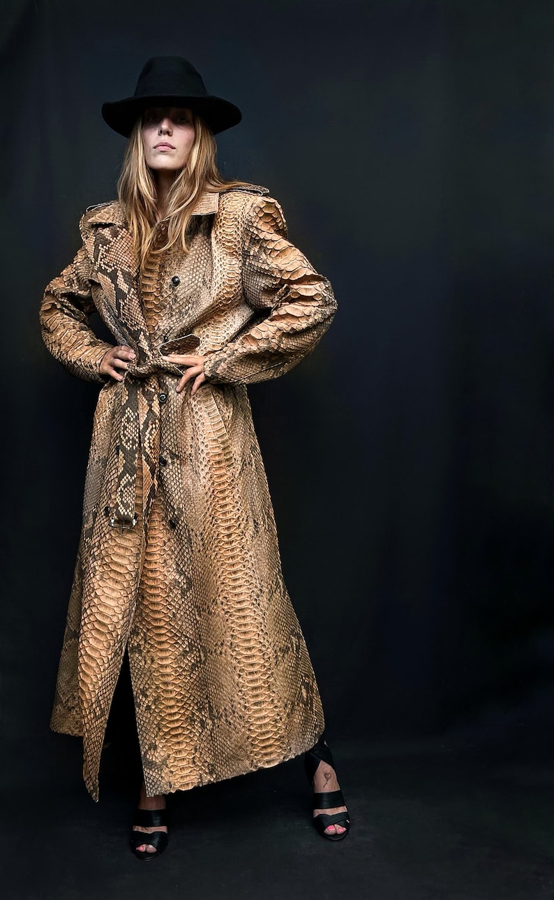 Snakeskin Woman Long Trench Coat Dragon Python Leather Coat | Etsy