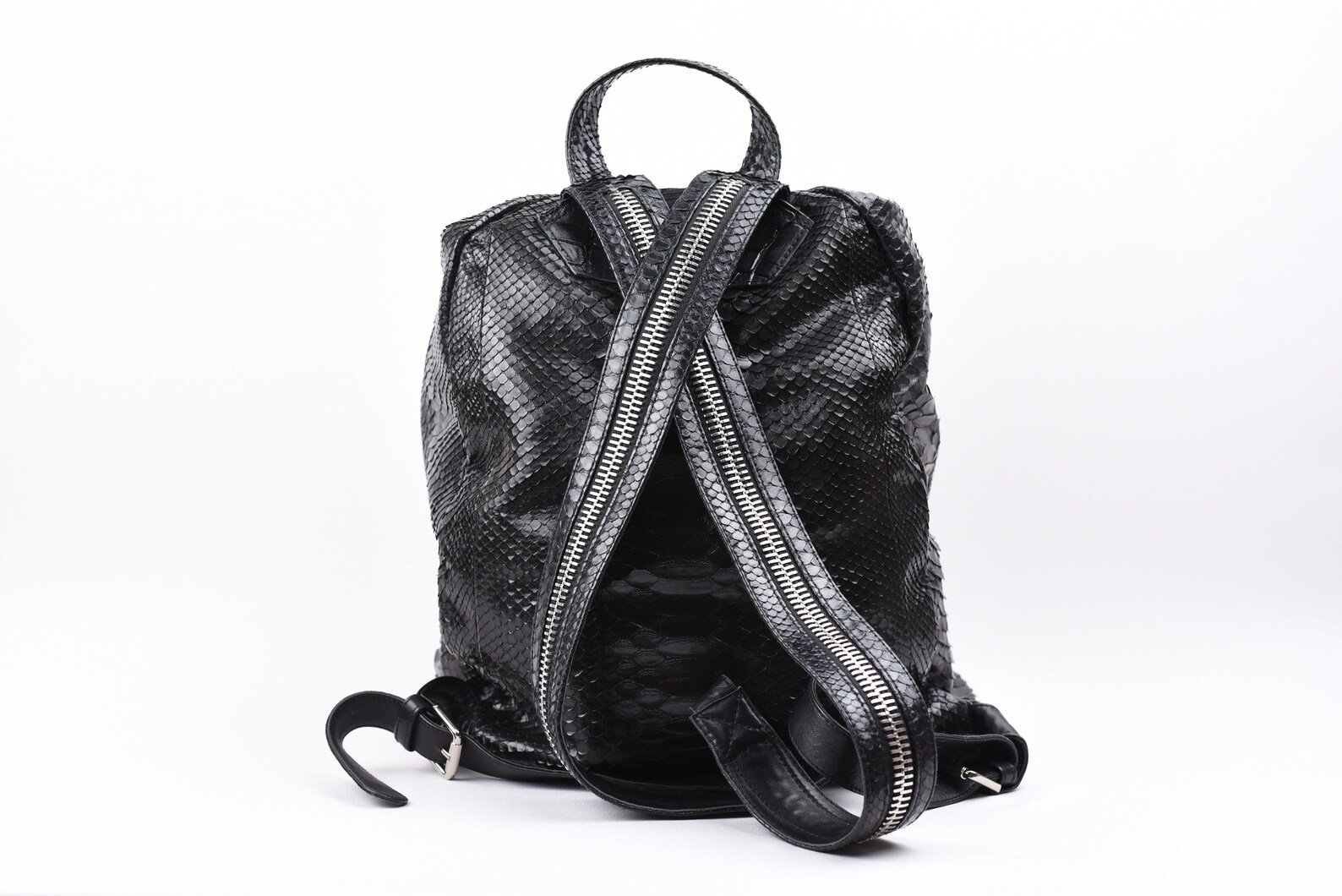 black leather snakeskin panel backpack Snakeskin Backpack Black Snake Skin Style Leather Backpack