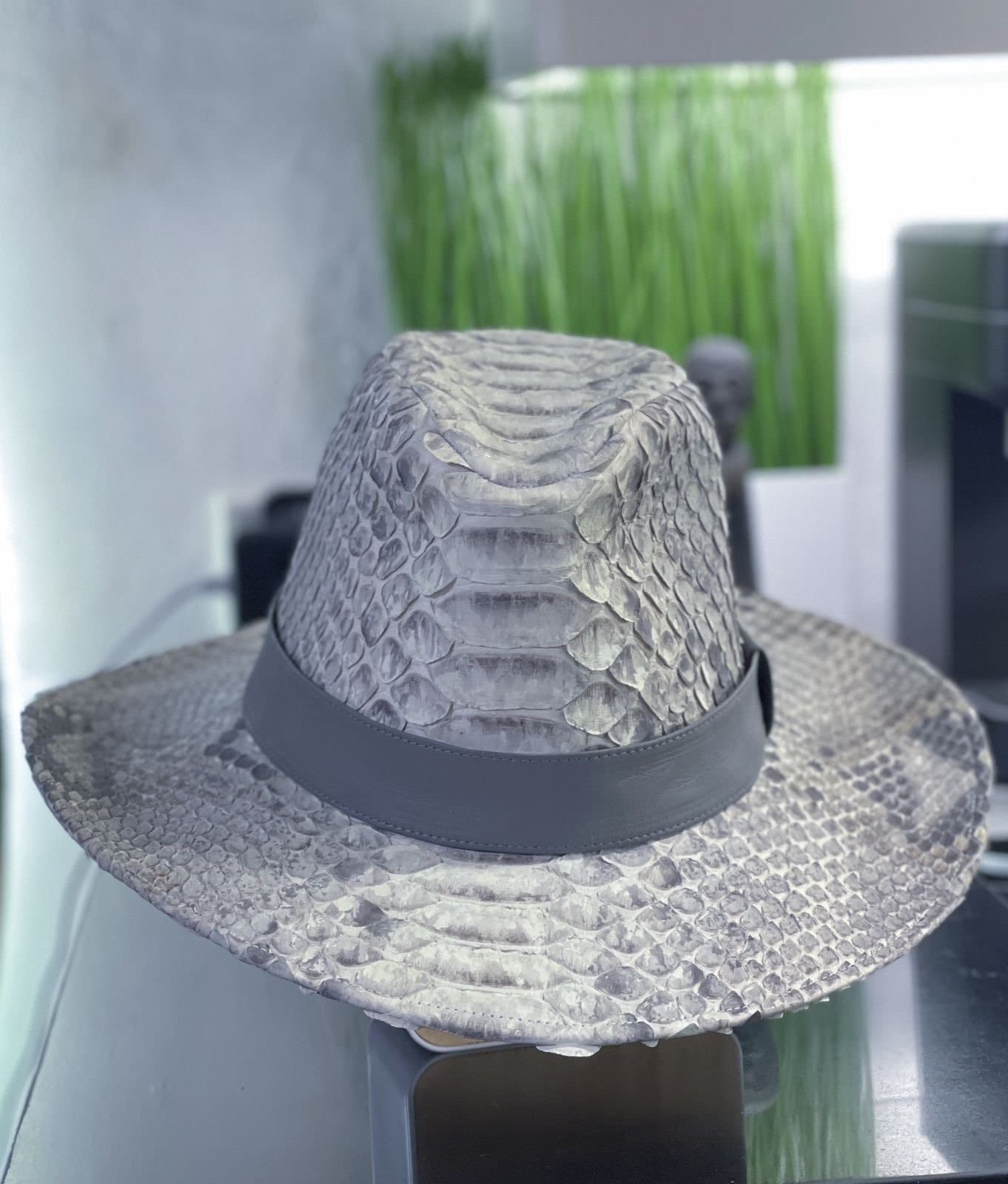H05 HAT Fedora/ Explorer  Style in Faux Snakeskin Leather Python SNAKE PRINT FAUX Leather Western Cowboy Hat Vibora  main image 4