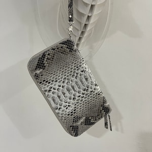Organizador de piel de pitón, cartera larga de serpiente, portadocumentos de viaje, cartera larga de piel