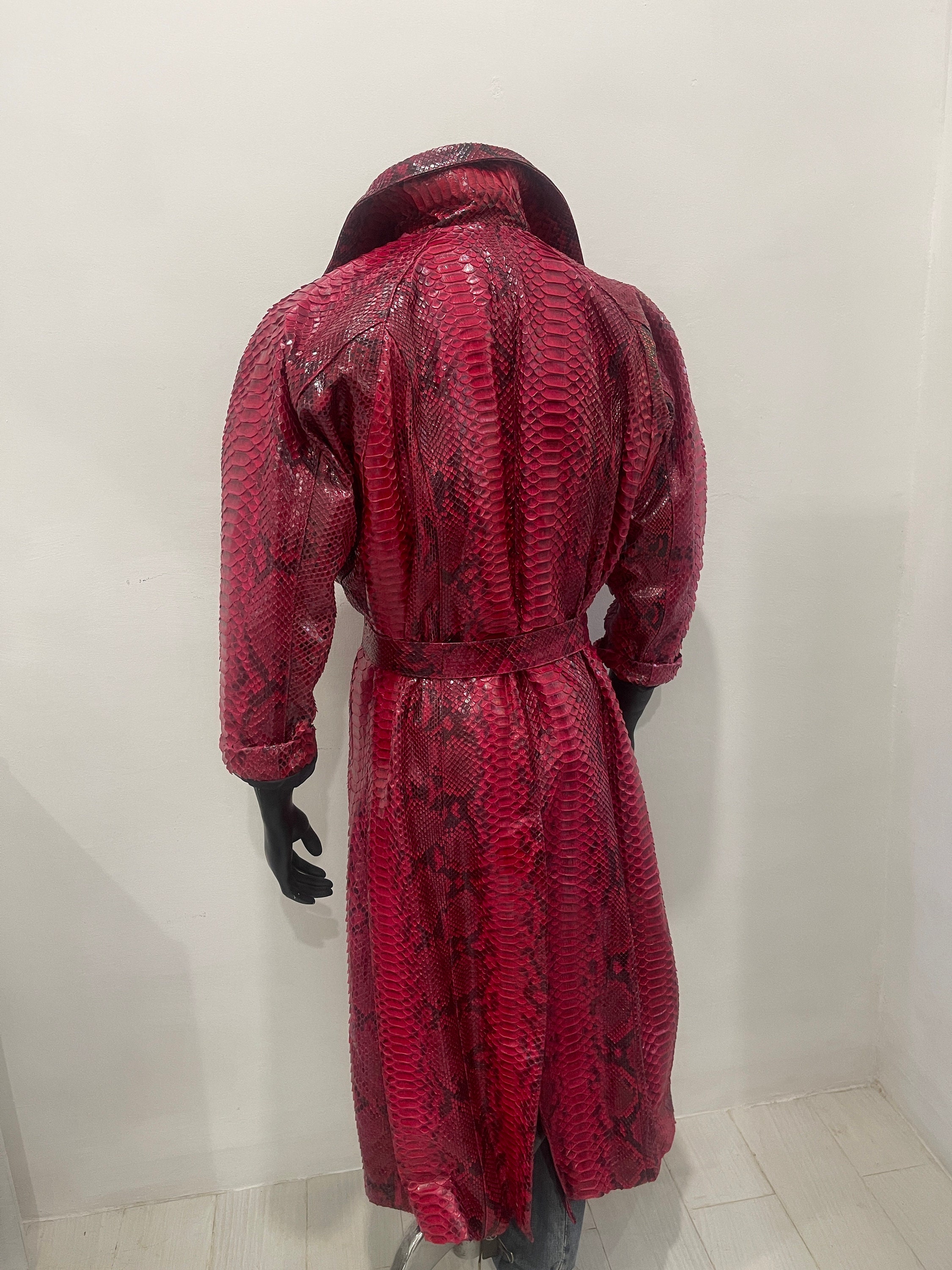 Man’s Snakeskin Coat, Dragon Python Leather Coat, Man’s Red Leather ...