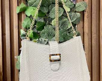 Sac à main en cuir Python femme, sac à bandoulière en peau de serpent, sac à main en python, sac en cuir blanc, sac en cuir de taille moyenne
